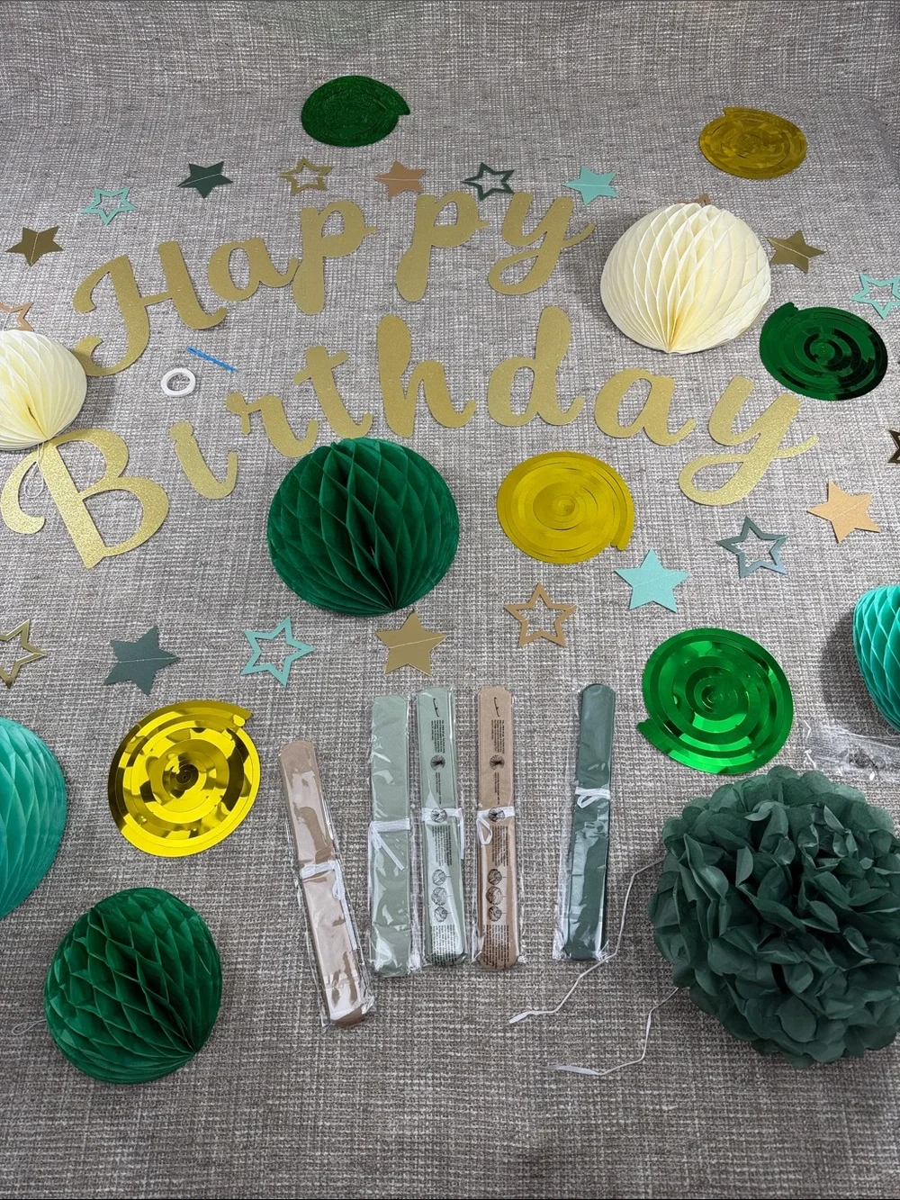 Happy Birthday Party Decoration Set - Green & Gold